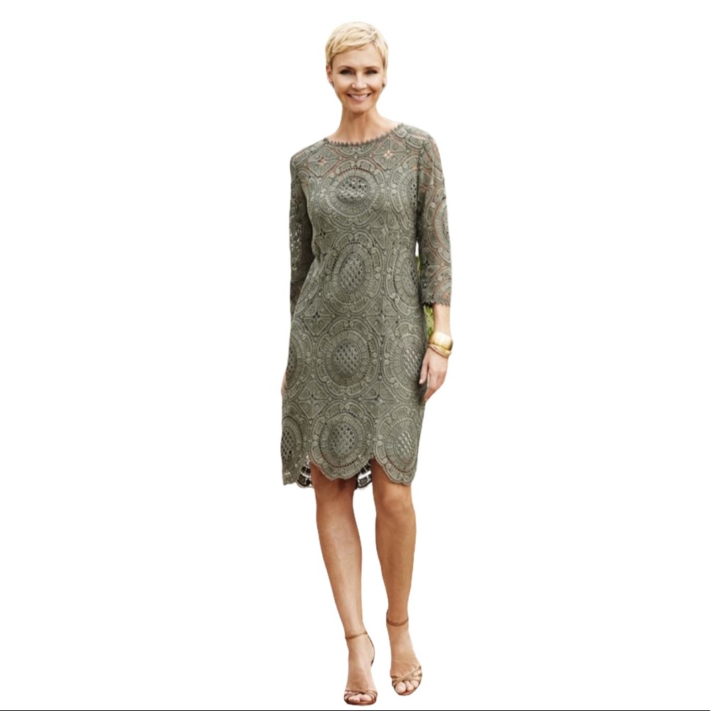 Chico’s Olive Crochet Peasant Dress
